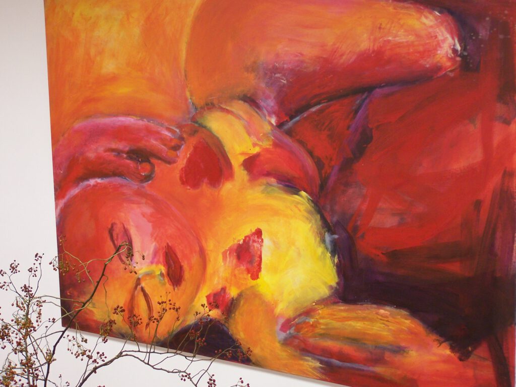 acrylschilderij liggend naakt